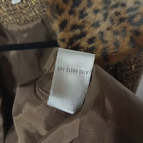 Methode Jacket Womens 12 Brown Blazer Fur Trim Animal Print Business Old Money - Picture 5 of 7